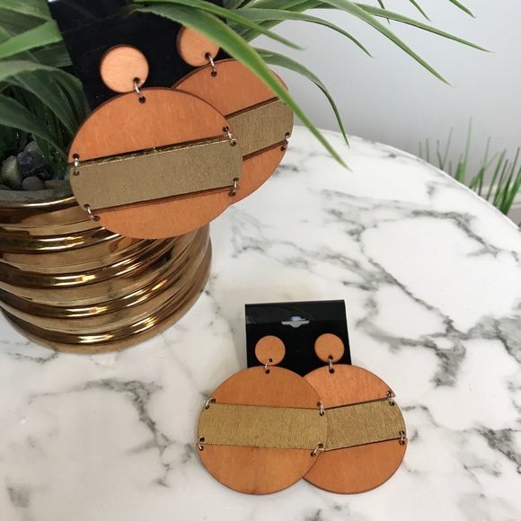 ‼️ Painted Wood Circle Drop Earrings Boho Style - Picture 3 of 8